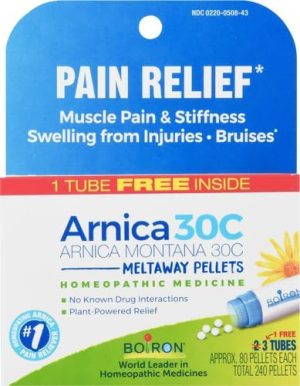 Boiron Arnica Montana 30C – Natural Support for Muscle Discomfort, Swelling & Bruising – 3 Pack (240 Pellets)