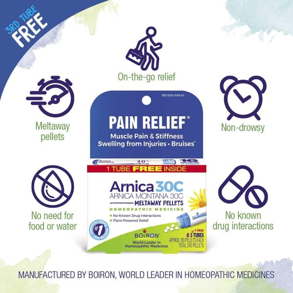 Boiron Arnica Montana 30C – Natural Support for Muscle Discomfort, Swelling & Bruising – 3 Pack (240 Pellets)