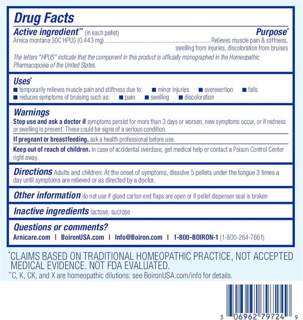 Boiron Arnica Montana 30C – Natural Support for Muscle Discomfort, Swelling & Bruising – 3 Pack (240 Pellets)